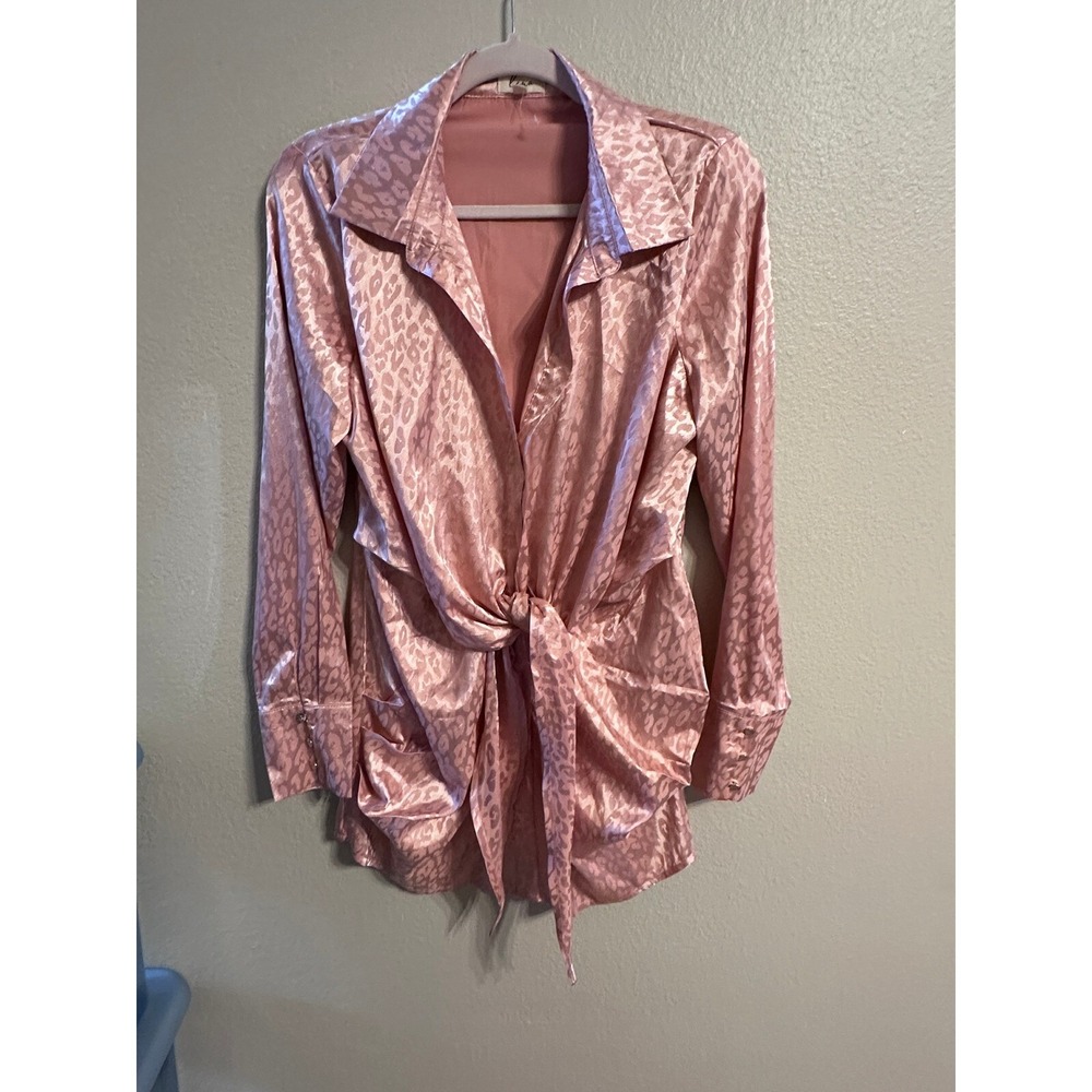 Lena Pink Leopard Print Tie Front Long Sleeve Mini Dress Size M - Picture 5 of 8